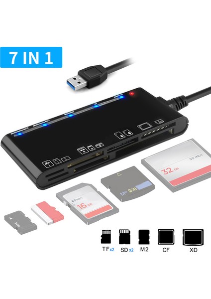 Windows Vista/xp/7/8/10 Için 7'si 1 Arada USB 3.0 Cf/xd/ms/sd/tf Kart Okuyucu (Yurt Dışından)