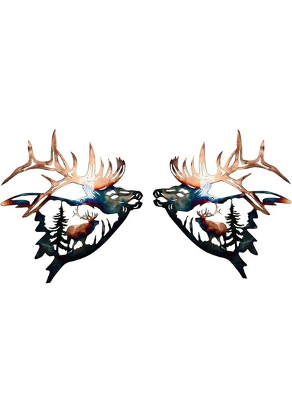 Ev Koleksiyonu Metal Duvar Dekoru, Elk Deer Metal Duvar Sanatı Heykeli A (Yurt Dışından)