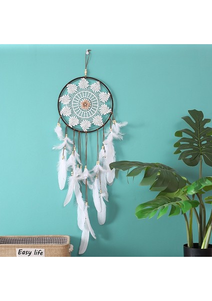 El Yapımı Dreamcatcher Hint Tarzı Dokuma Çiçek Duvar Askısı Beyaz (Yurt Dışından) fiyatları