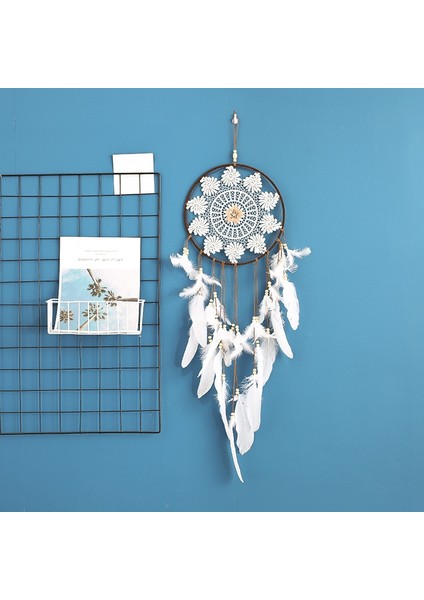 El Yapımı Dreamcatcher Hint Tarzı Dokuma Çiçek Duvar Askısı Beyaz (Yurt Dışından) fırsatları