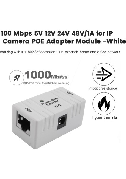 100 Mbps 5V 12V 24V 48V/1A Ip Kamera Poe Adaptör Modülü - Beyaz (Yurt Dışından)