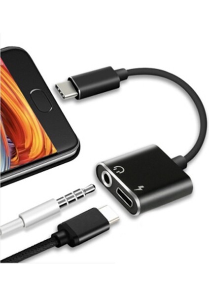 2'si 1 Arada Type-C - 3,5 mm Kulaklık Jakı Adaptörü/bağlantı Şarj Cihazı Siyah (Yurt Dışından) fırsatları