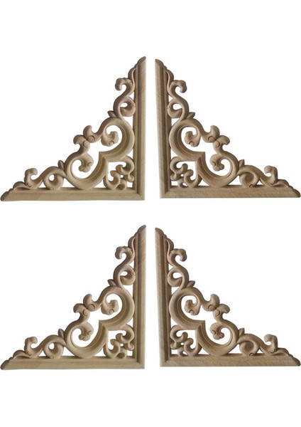 4 Adet Boyanmamış Ahşap Kalıplamalar Avrupa Ahşap Aplikeleri 12CM (Yurt Dışından)