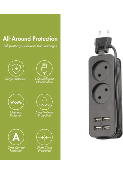 Avrupa Fişi Seyahat Prizi Masaüstü Fiş Prizi, 2 Ac 4usb, Ab Fişi (Yurt Dışından)