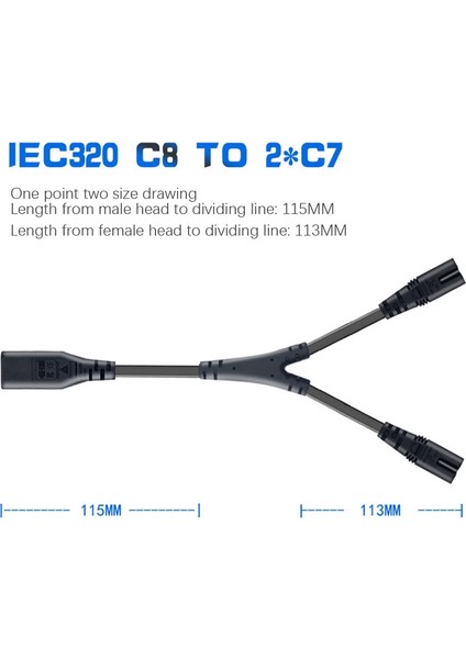 IEC320 C8 Ila 2x C7 Y Bölünmüş Ac Güç Kablosu, 1 Giriş 2 Çıkış Ac Güç Kablosu (Yurt Dışından) modelleri