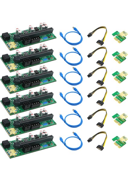 Gpu Madenciliği Için 6 Adet 010-X Pcıe 1x Ila 16X Usb3.0 60MM Grafik Kartı (Yurt Dışından)