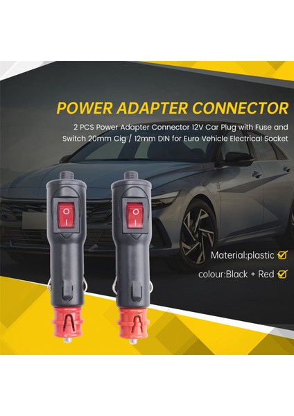 2 Adet Güç Adaptörü 12V Araç Fişi Sigorta ve Anahtar ile Euro Araç Için (Yurt Dışından)