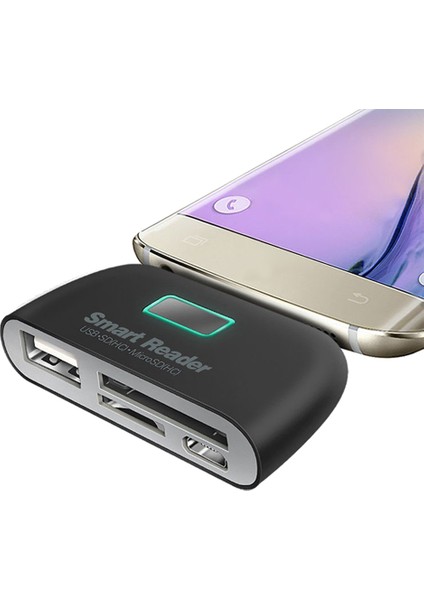 Android Için Micro-Usb'li 4'ü 1 Arada Otg Tf Akıllı Kart Okuyucu (Siyah) (Yurt Dışından)