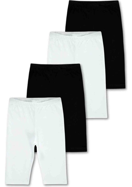 Kız Çocuk Likralı Penye Siyah-Beyaz Dizüstü Tayt 4lü Set