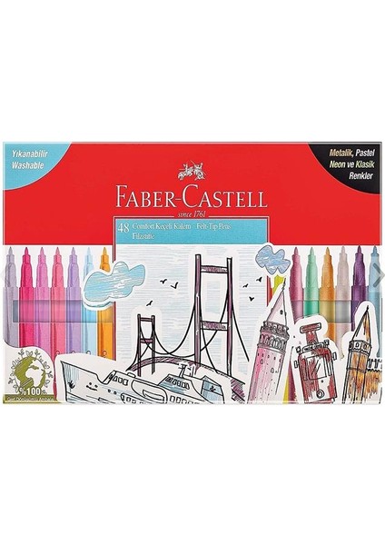 48 Renk Keçeli Kalem Yıkanabilir Su Bazlı 1 Paket Faber 48 Li Keçeli Kalem Metalik Pastel Neon ve Klasik Renkler fırsatları