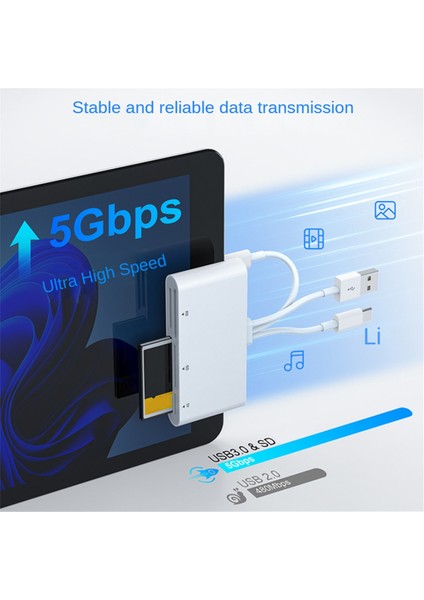 5'i 1 Arada Hafıza Kartı Okuyucu USB Otg Adaptörü Type-C Kart Okuyucu (Yurt Dışından) fırsatları