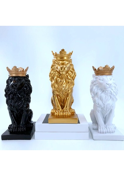 抽象皇冠狮子雕像家庭办公室树脂雕塑工艺品-黑色 (Yurt Dışından)