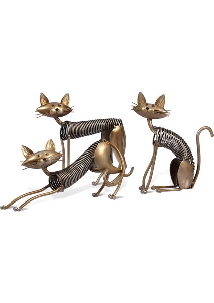 Metal Heykel Demir Sanat Dekorasyon Kedi Şekil El Sanatları 3'lü Paket (Yurt Dışından)
