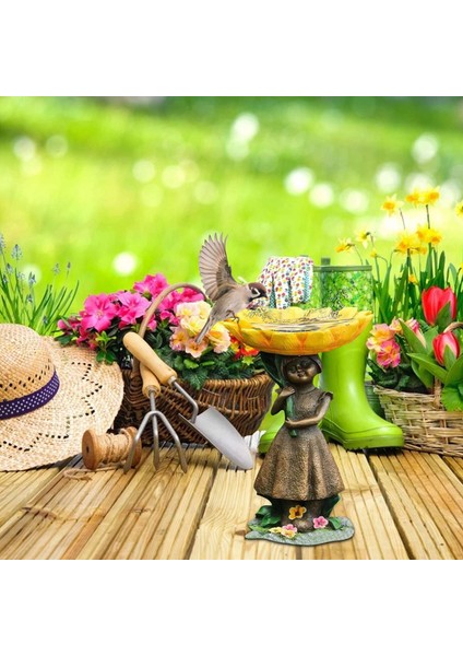 Ayçiçeği Kızı Reçine Kaide Çeşme Dekorasyonu Bahçe Besleyici Için (Yurt Dışından)