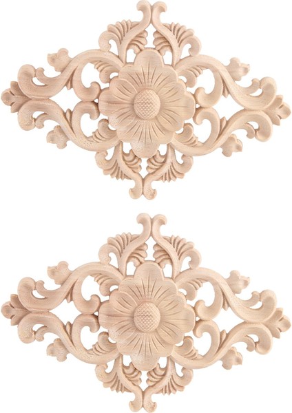 21*15CM Ahşap Oyma Boyasız Onlay Aplike 2 Adet (Yurt Dışından)