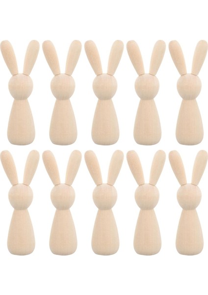 10 Adet Tamamlanmamış Ahşap Tavşan Bebek Figürü Boyanmamış Mandal Bebekler Kendin Yap (Yurt Dışından)