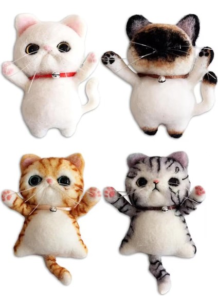 Yetişkinler Için 4 Adet Kendin Yap Kedi Broşu Yün Keçeleme Seti Talimatlı (Yurt Dışından)