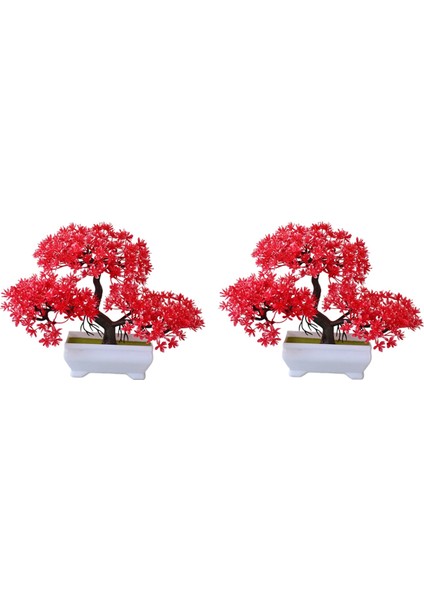 Adet Yapay Bitki Bonsai Plastik Küçük Ağaç Saksı, Kırmızı (Yurt Dışından)