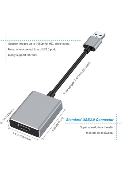 USB - HDMI Uyumlu Adaptör - 3.0/2.0 Çoklu Monitör Kablosu (Yurt Dışından) fırsatları