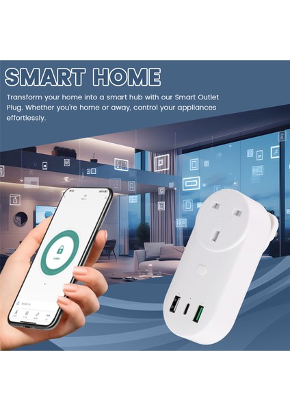 Akıllı Soket Wifi Fişi 16A 2 Delikli Usb+Tip-C Ingiltere Fişi (Yurt Dışından)