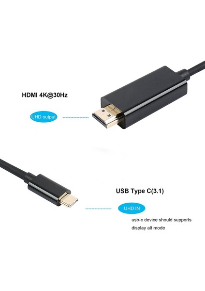 Type C Usb-C - HDMI Kablosu 6ft USB 3.1 (Thunderbolt 3 Uyumlu) (Yurt Dışından)