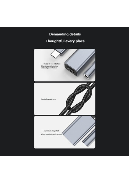 3'ü 1 Arada USB C - 3,5 Mm/type-C/ıos Aux Ses Adaptörü Gri (Yurt Dışından)