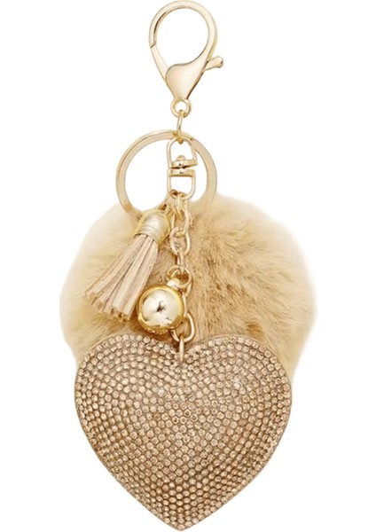 Moda Kaık Peluş Top Anahtarlık Sahte Kürk Ponpon Rhinestone Kalp Çanta Kolye Düz Renk Anahtarlık Alaşım Furball Anahtarlık (Yurt Dışından)
