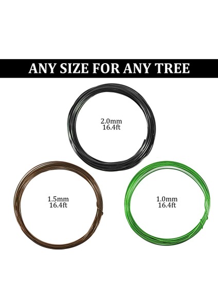Rulo Bonsai Telleri Eloksallı Alüminyum Bonsai Eğitim Teli 3 Boyut (Yurt Dışından)