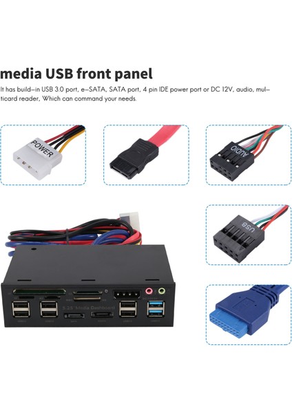 5.25" Medya Gösterge Paneli Kart Okuyucu USB 2.0 3.0 20 Pin E-Sata Ön (Yurt Dışından)