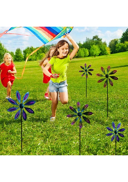 Demir Metal Yel Değirmeni Pinwheel Rüzgar Döndürücü Çocuk Oyuncağı Açık Hava-Mor (Yurt Dışından)