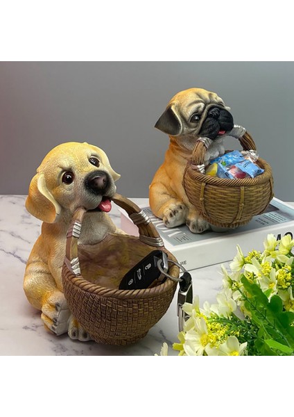 Sevimli Köpek Anahtar Şeker Sepeti Sanat Heykeli Yatak Oturma Odası Dekoru B (Yurt Dışından)