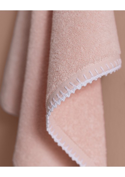 Aveline Kroşeli %100 Pamuk Yüz Havlusu - Pudra/beyaz - 50X70 cm fırsatları
