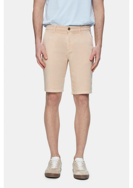 Valor Camel Gabardin Nakışlı Standard Fit Erkek Şort