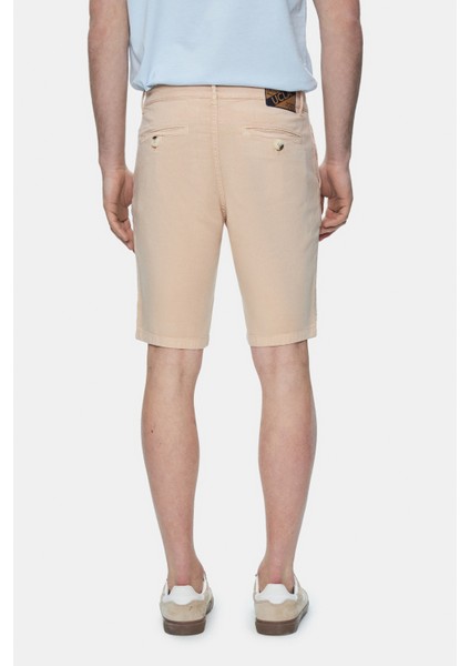 Valor Camel Gabardin Nakışlı Standard Fit Erkek Şort