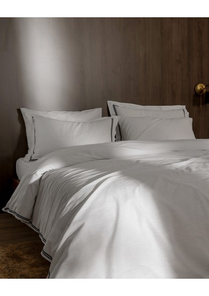 Tina King Size Linen Look Yıkamalı %100 Pamuk Nevresim Takımı - Beyaz/lacivert fiyatları