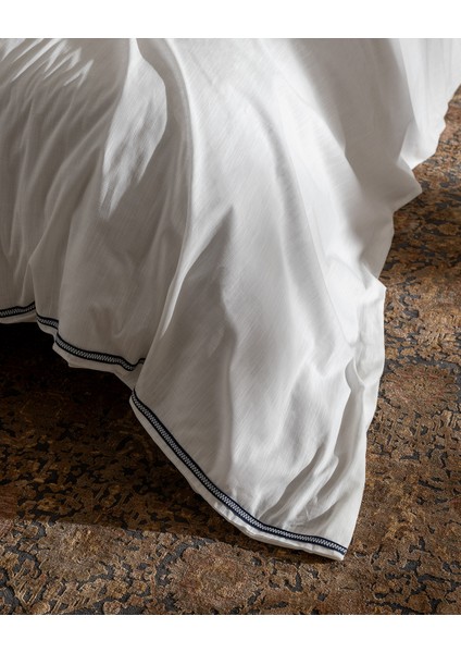 Tina King Size Linen Look Yıkamalı %100 Pamuk Nevresim Takımı - Beyaz/lacivert fırsatları
