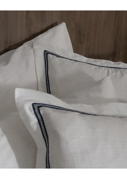 Tina King Size Linen Look Yıkamalı %100 Pamuk Nevresim Takımı - Beyaz/lacivert indirimleri