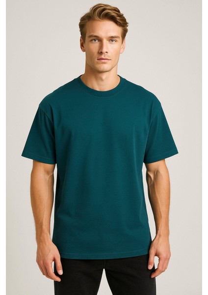 Erkek Oversize Geniş Kesim Yumuşak Dokulu Basic Bisiklet Yaka Tişört %100 Pamuk