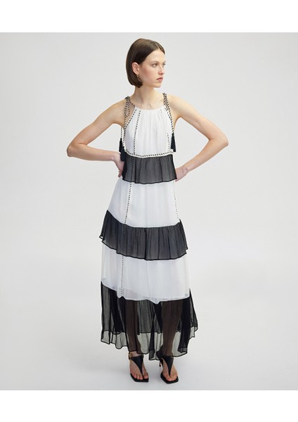Halter Yaka Colorblock Elbise IS1250002354001