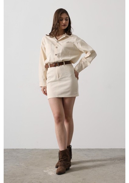 Kemer Detaylı Balıksırtı Gömlek Elbise - Natür fiyatları