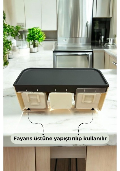 Stantlı Fayansa Yapışabilen 3'lü Baharatlık Seti