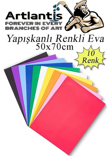 Yapışkanlı Eva 50X70 cm 10 Renk 1 Paket Yapışkanlı Eva Süngeri 10'lu Okul Kreş Anasınıfı Elişi Etkinlikleri