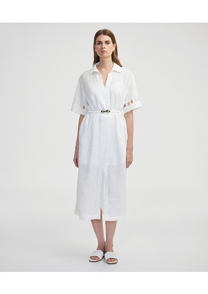 Cutout Detaylı Keten Elbise IS1250002333002