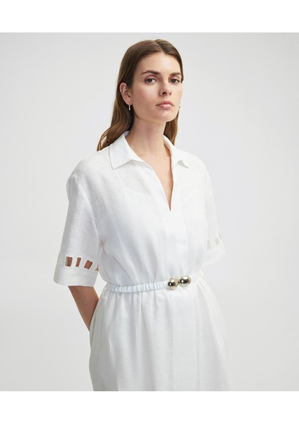 Cutout Detaylı Keten Elbise IS1250002333002 fiyatları