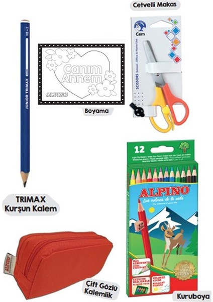 Okul Kırtasiye Seti 15 Parça 1 Paket Alpino Keçeli Kalem Kuruboya Pastel Boya Oyun Hamuru Makas Stick Yapıştırıcı fırsatları