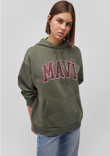 Mavi Logo Baskılı Kapüşonlu Haki Sweatshirt 1600361-71581