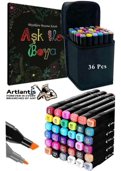 36 Adet Çift Taraflı Marker Kalem Çantalı 1 Paket 36 Renk Touch Markör Aşk Ile Boya Mandala Büyüklere Boyama Kitabı