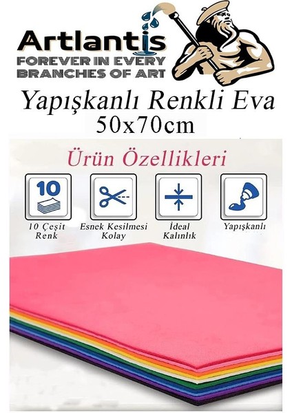 Yapışkanlı Eva 50X70 cm 10 Renk 1 Paket Yapışkanlı Eva Süngeri 10'lu Okul Kreş Anasınıfı Elişi Etkinlikleri fırsatları