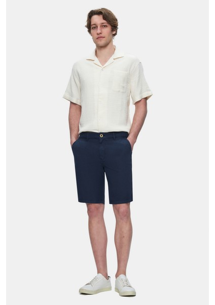 Valor Lacivert Gabardin Nakışlı Standard Fit Erkek Şort