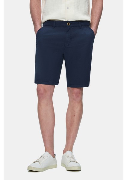 Valor Lacivert Gabardin Nakışlı Standard Fit Erkek Şort